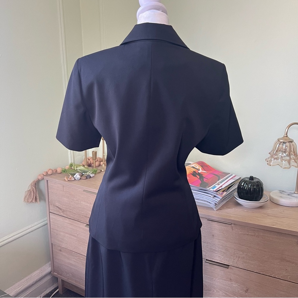 BLACKER Vintage Black Bow & Ruffle Detail Matching Suit Jacket & Skirt Set Sz M - Picture 10 of 16